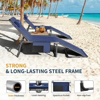 Klappbare Camping Liege mit Auflage und 5-fach verstellbarer Rückenlehne, Navy