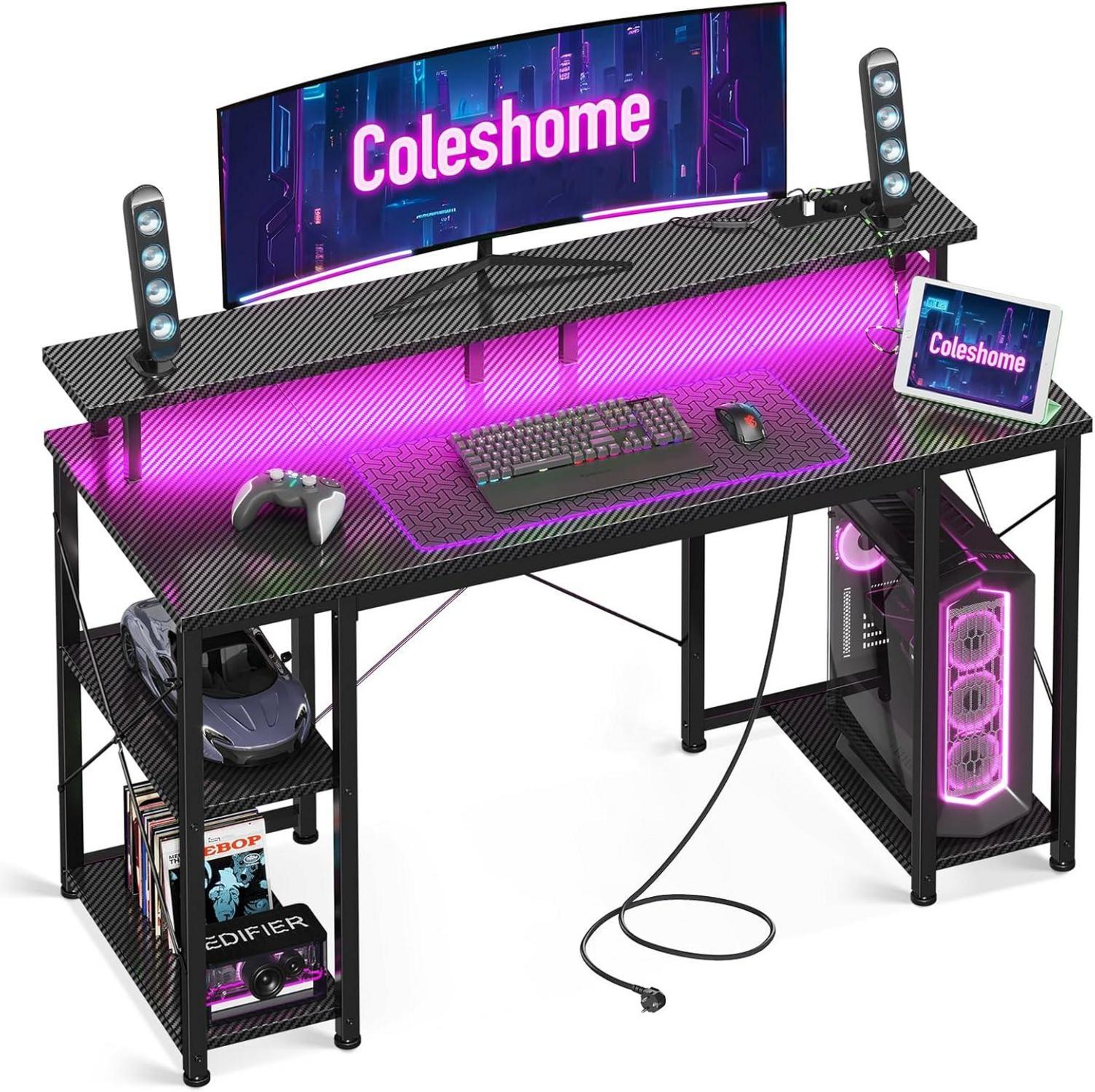 Gaming Schreibtisch LED-Beleuchtung 2 Steckdosen USB-Anschlüssen