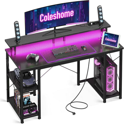 Gaming Schreibtisch LED-Beleuchtung 2 Steckdosen USB-Anschlüssen