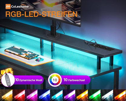 Gaming Tisch LED-Beleuchtung 2 Steckdosen 2 USB 120x50cm