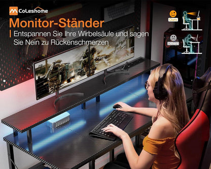 Gaming Tisch LED-Beleuchtung 2 Steckdosen 2 USB 120x50cm