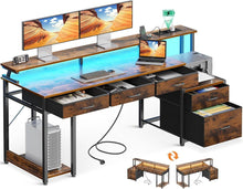 Schreibtisch mit 5 Schubladen LED-Leuchten, Monitorständer 160x48cm