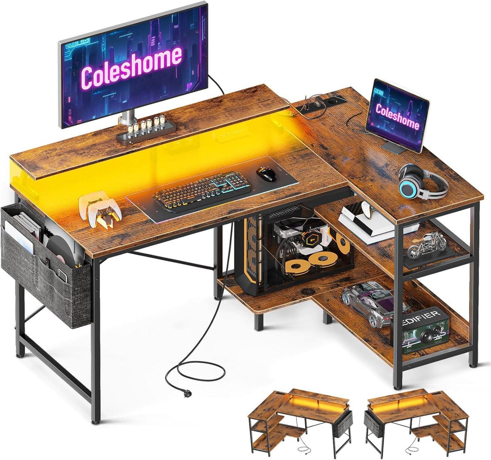Gaming Schreibtisch LED USB Steckdosen 120x80cm Eckschreibtisch Büro