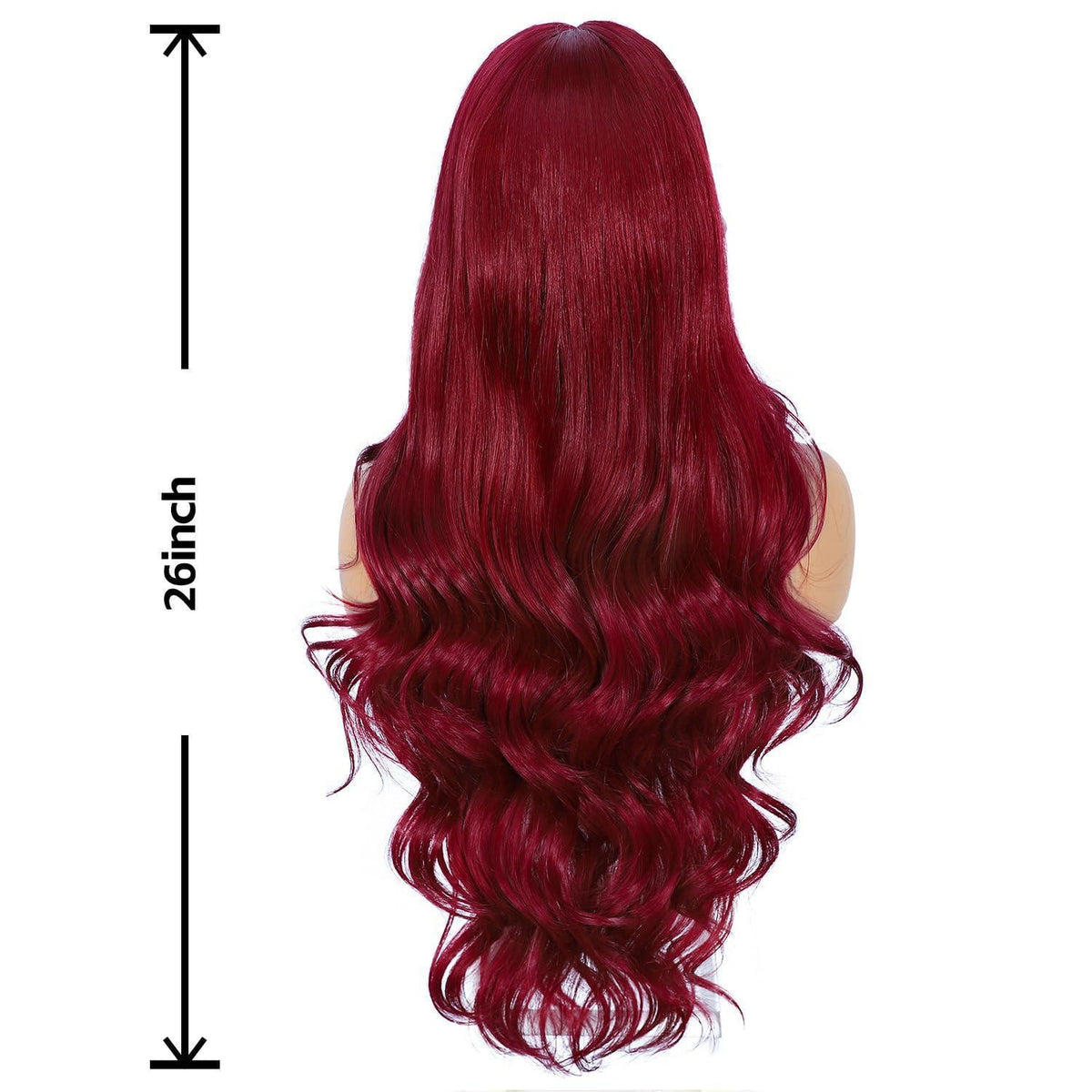 Rote Körperwelle Lace Front Perücke Synthetisch 26 Zoll