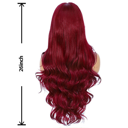 Rote Körperwelle Lace Front Perücke Synthetisch 26 Zoll