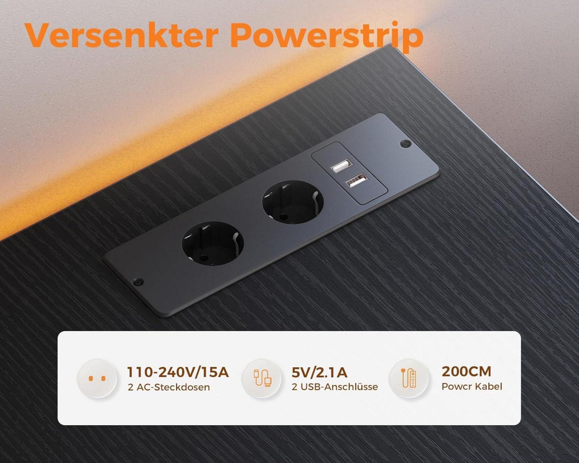 Gaming Schreibtisch L Form LED 120x80cm Schwarz USB-Ladeanschlüssen