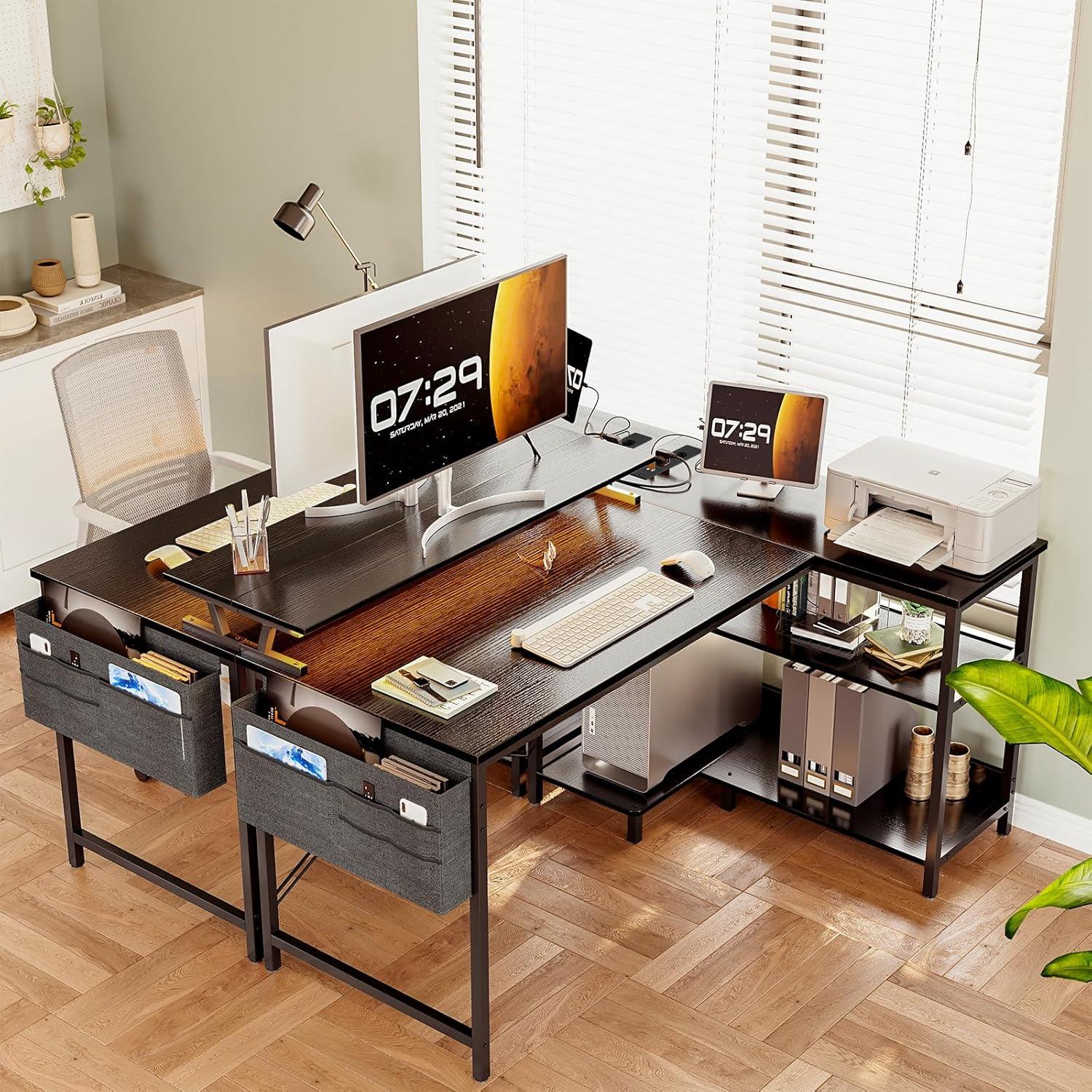 Gaming Tisch L Form LED-Steckdosen 120x80cm Eckschreibtisch Schwarz