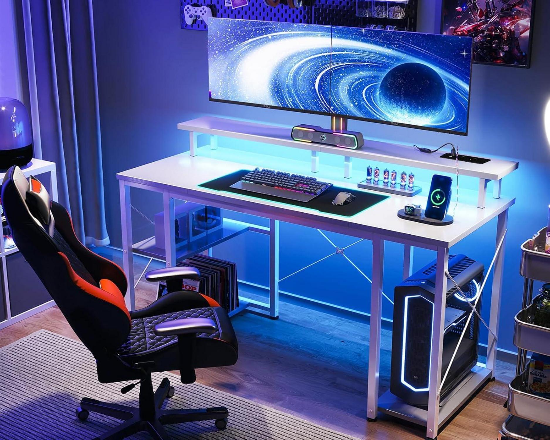 Gaming Tisch LED-Beleuchtung Steckdosen USB-Anschlüssen Monitorständer
