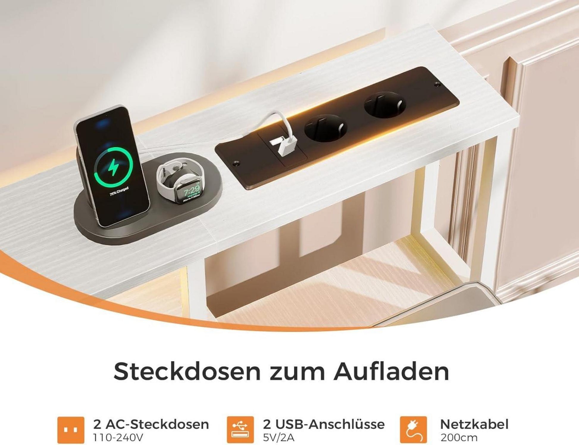 Schreibtisch 5 Schubladen Stoff LED Gaming Tisch
