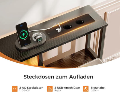 Coleshome Schreibtisch mit 5 Schubladen und LED-Leuchten, Schwarz 160x48cm