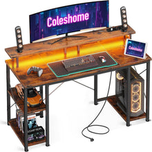 Gaming Schreibtisch LED Monitorständer Stauraum USB-Co, Braun 120x50cm