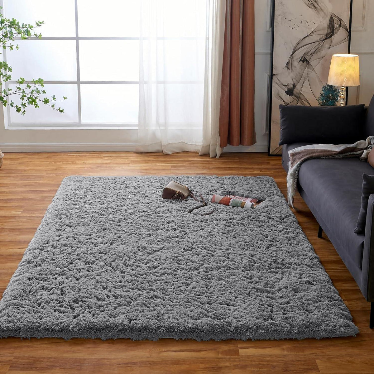 Flauschiger Teppich Grau 60x120cm - Weicher Wohnzimmerteppich
