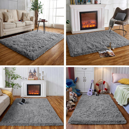 Flauschiger Teppich Grau 60x120cm - Weicher Wohnzimmerteppich