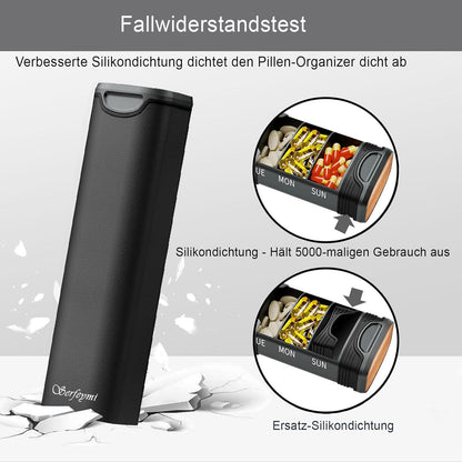 Tablettenbox 7 Tage Metall Pillendose Schwarz