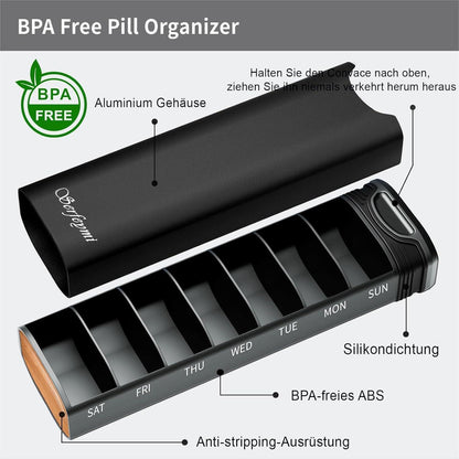 Tablettenbox 7 Tage Metall Pillendose Organizer Schwarz