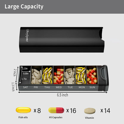 Tablettenbox 7 Tage Metall Pillendose Organizer Schwarz