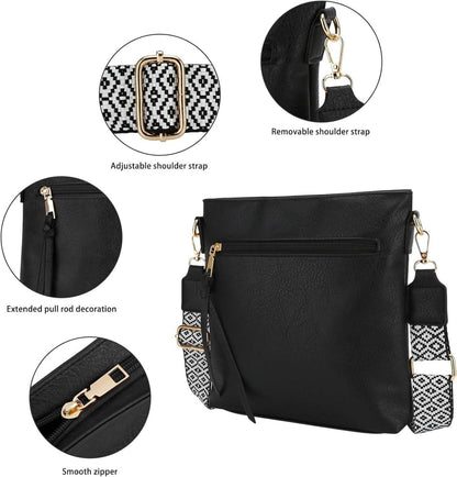 Damen Umhängetasche aus PU-Leder mit mehreren Taschen, verstellbarem