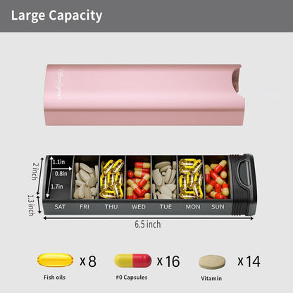 Tablettenbox 7 Tage Metall Pillendose Organizer Ein-/Ausschiebedesign