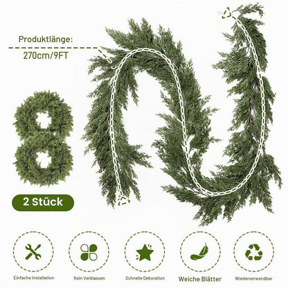 2x Tannengirlande 270cm – Realistische Weihnachtskrane für Deko