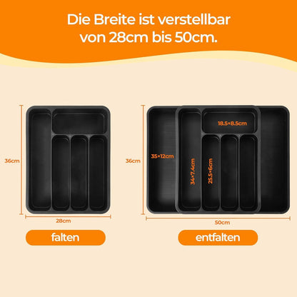 Verstellbarer Besteckkasten für Schubladen 28-50cm - Schwarz