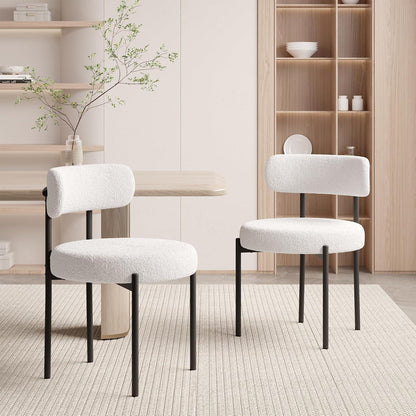 Teddy Stoff Esszimmerstühle 2er Set – Bouclé Creme Weiß
