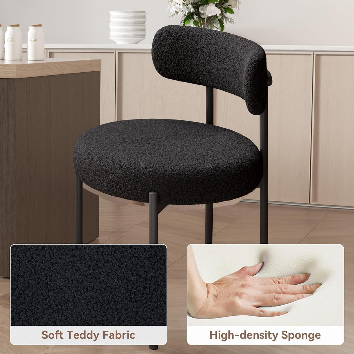 Esszimmerstühle 4er Set Teddy Stoff Bouclé Schwarz