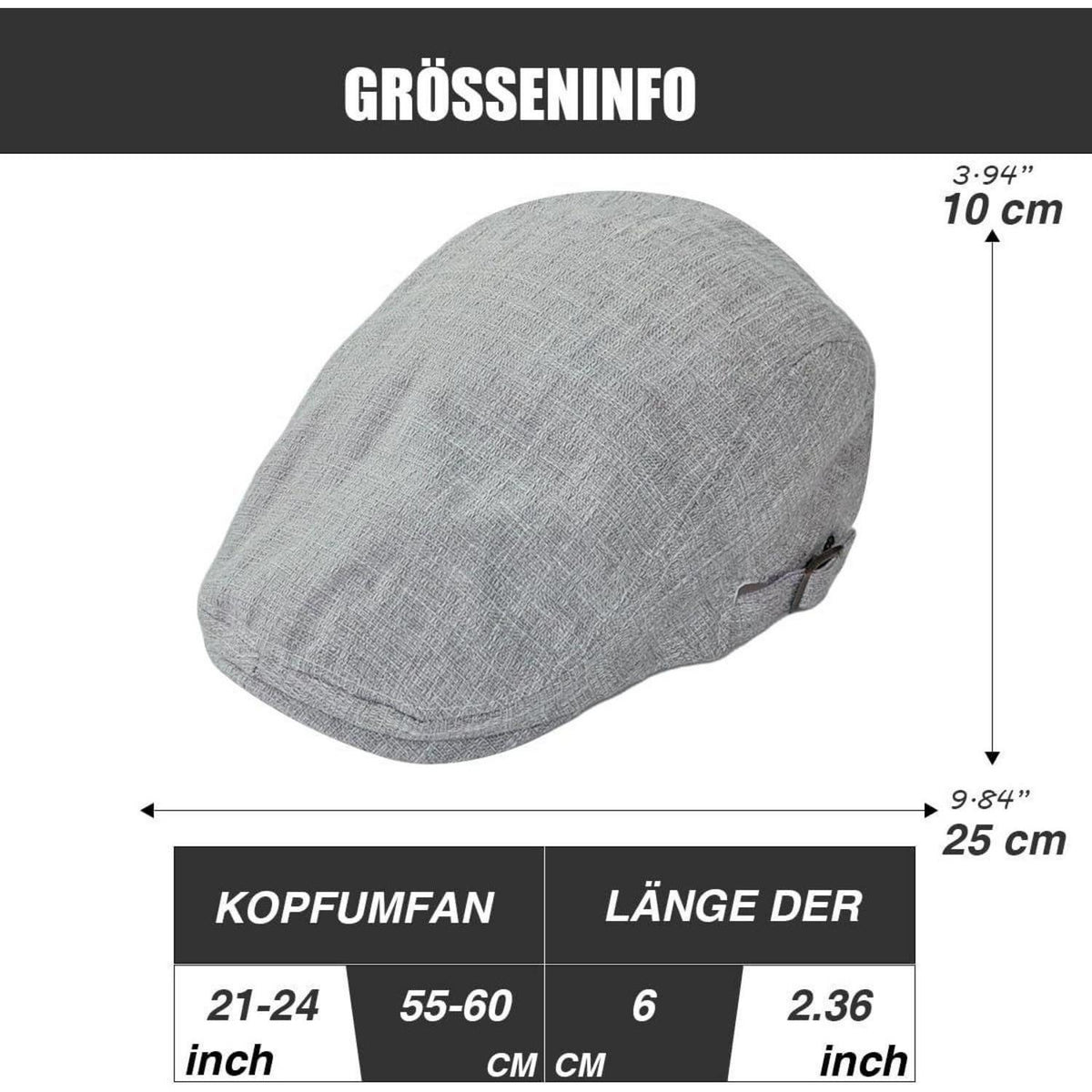 Schiebermütze Herren Sommer Dünn - Atmungsaktive Flatcap Hellgrau