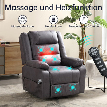 Elektrischer Massagesessel mit Aufstehhilfe und Wärmefunktion in Dunkelgrau