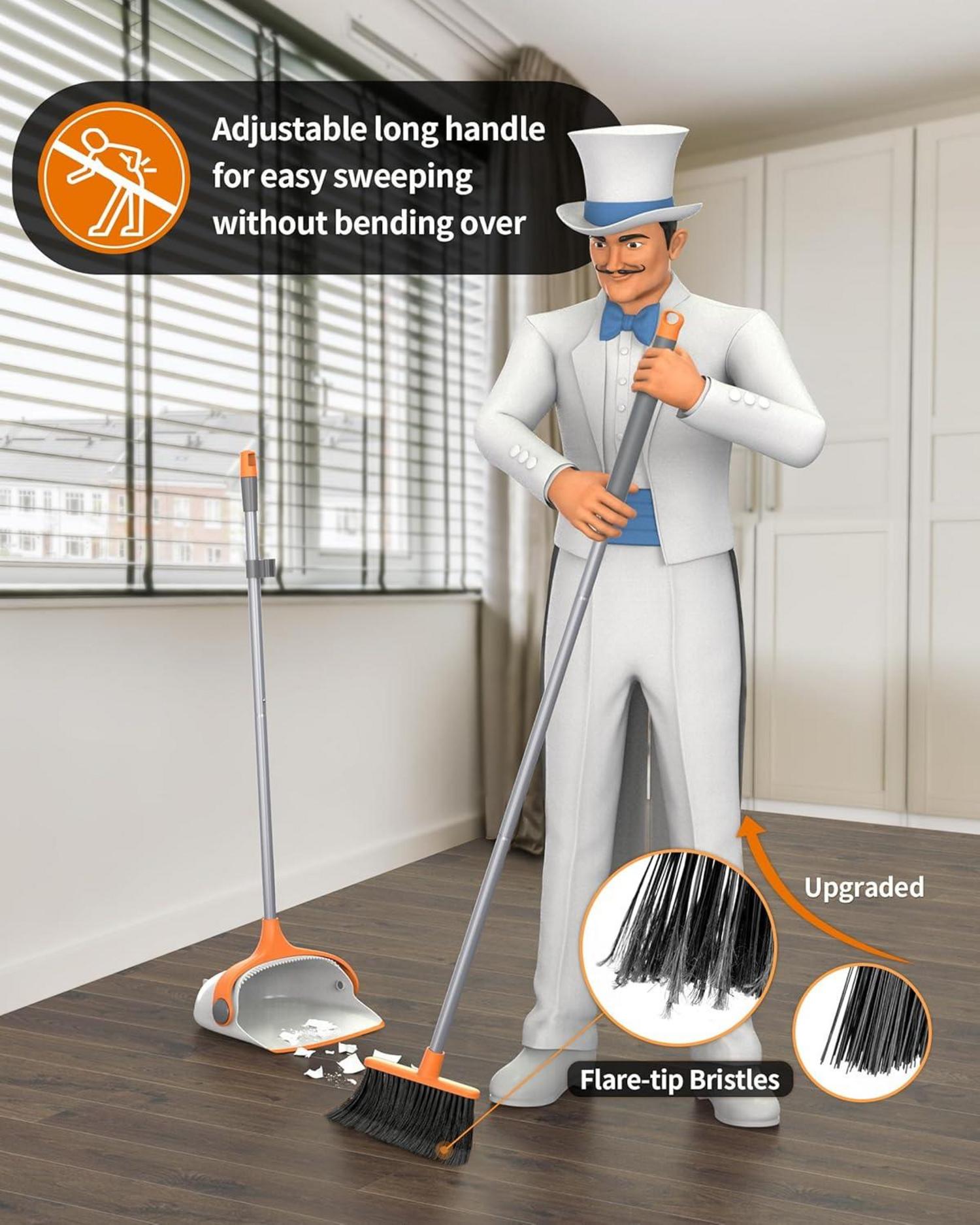 MR.SIGA Besen Kehrschaufel Set | langer Stiel | Standbesen