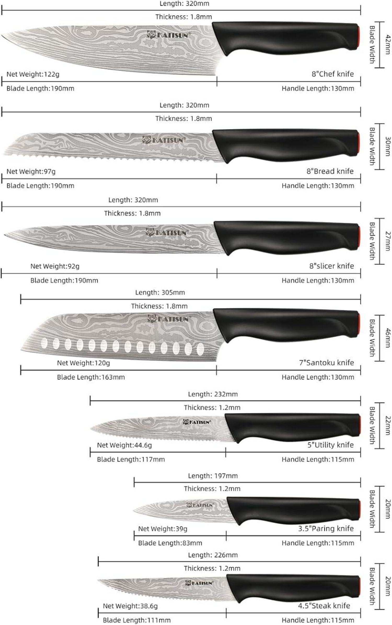 KATISUN 15-teiliges schwarzes Deutsches Stahl Messerset mit