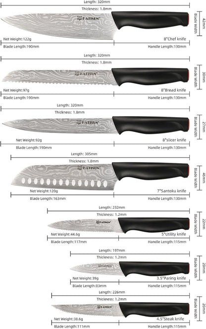 KATISUN 15-teiliges schwarzes Deutsches Stahl Messerset mit