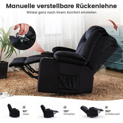 Manueller Relaxsessel mit Fußstütze & 360° Drehung – Schwarz