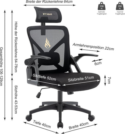 Ergonomischer Bürostuhl mit Verstellbarer Kopfstütze und