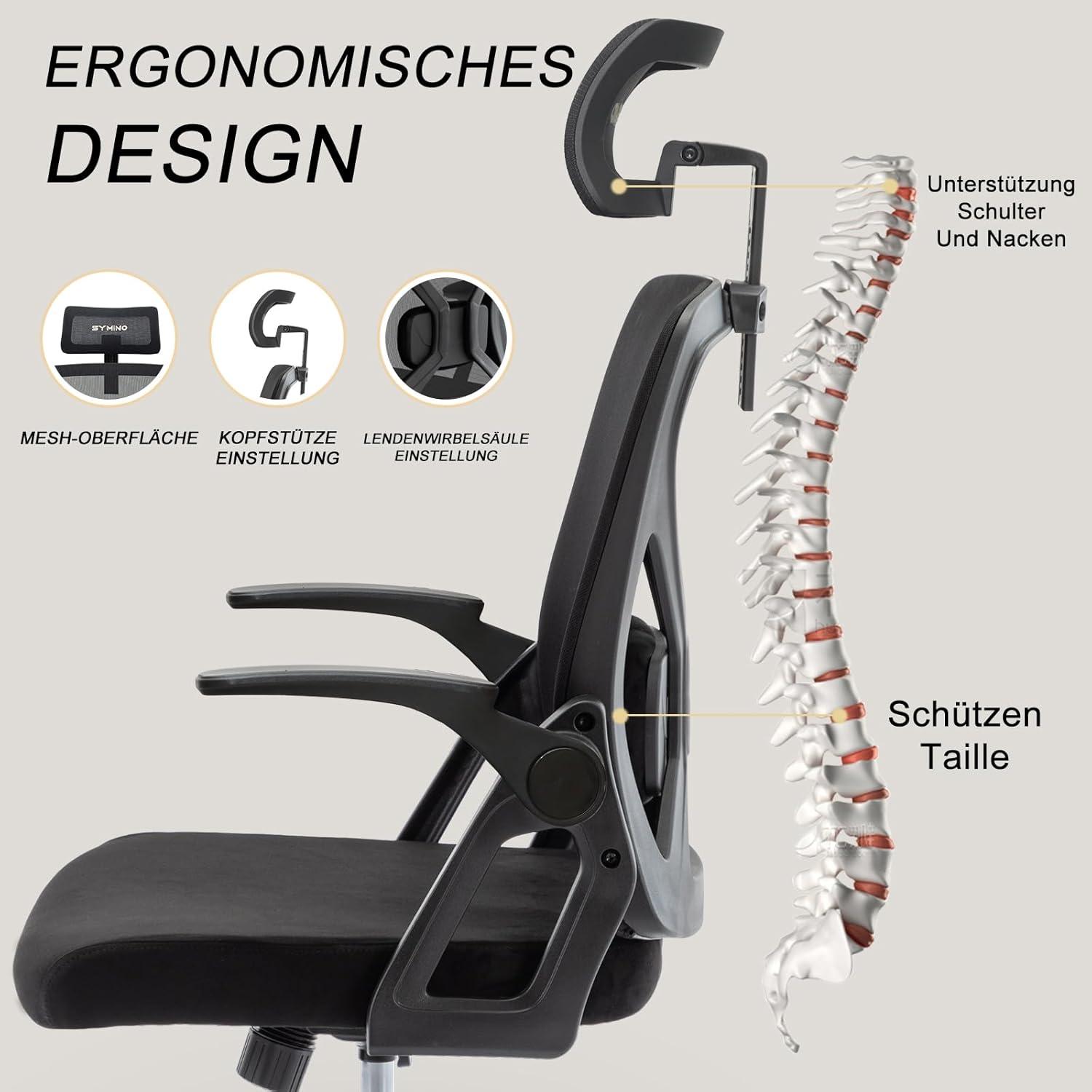Ergonomischer Bürostuhl mit Verstellbarer Kopfstütze und Wippfunktion
