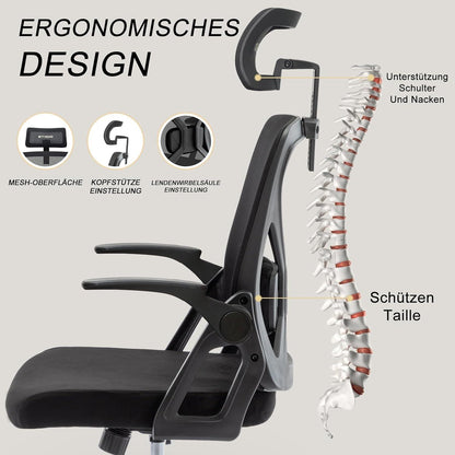 Ergonomischer Bürostuhl mit Verstellbarer Kopfstütze und Wippfunktion