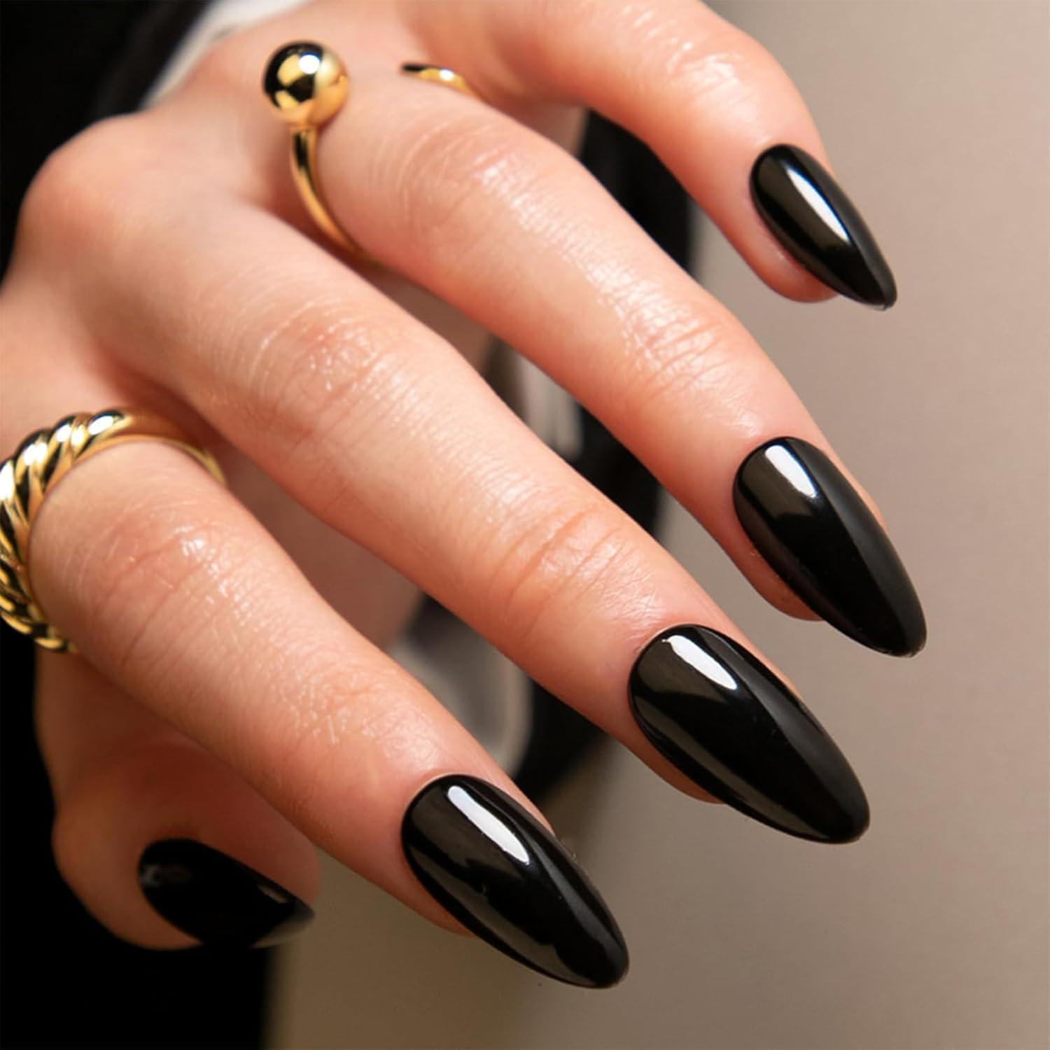 240 Stk Mandel Press On Nails Lange Schwarz Falsche Akrylnägel Kleben