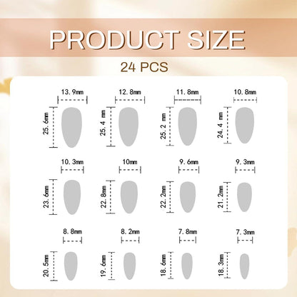 24 Stück Mandel Press On Nails Mittel Länge Gold Linie Nagel