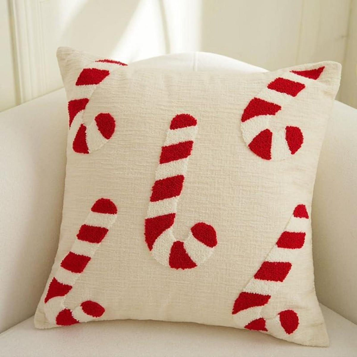 Weihnachtskissenbezug 45x45 cm - 2er Set Zuckerstangen Sherpa-Velours