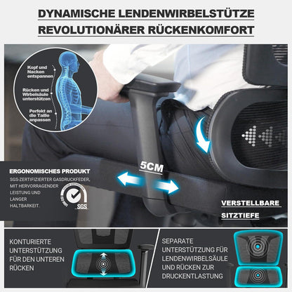 Ergonomischer Bürostuhl 200 KG 4D Armlehnen Sitztiefe verstellbar