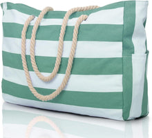 Streifen Strandtasche Damen Wasserdicht Groß Tote Bag Erbsengrün