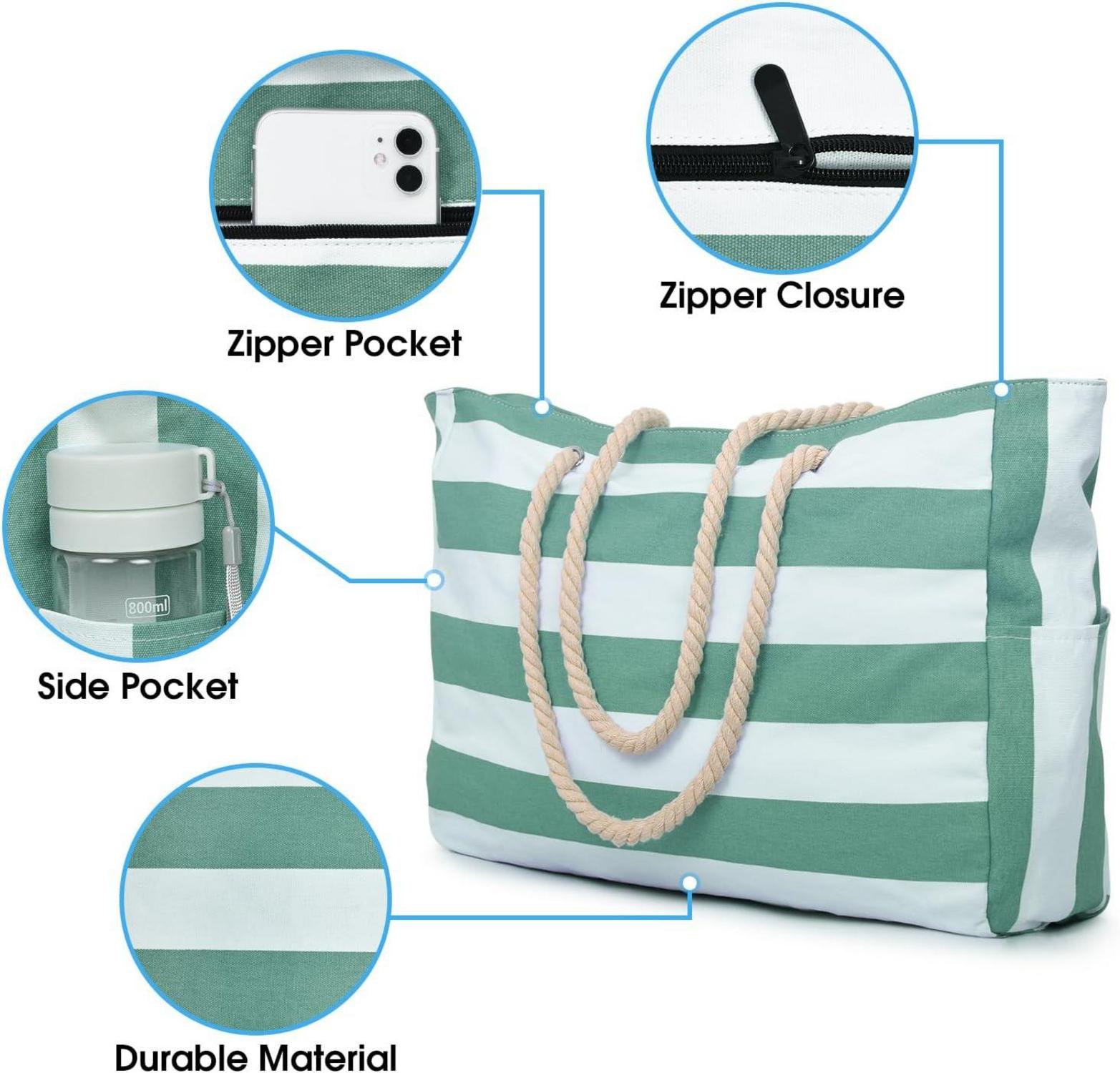Große Wasserdichte Strandtasche Damen – Streifenmuster