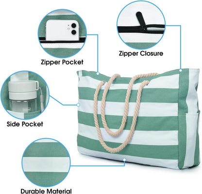 Große Wasserdichte Strandtasche Damen – Streifenmuster