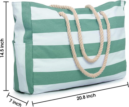 Streifen Strandtasche Damen Wasserdicht Groß Tote Bag Erbsengrün