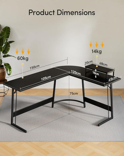 Gaming Eckschreibtisch L Form für Gaming 150 x 120 cm Schwarz