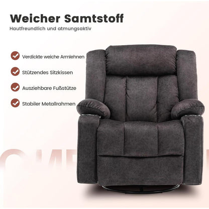 Drehbarer Relaxsessel mit Fußstütze & Getränkehalter – Grau