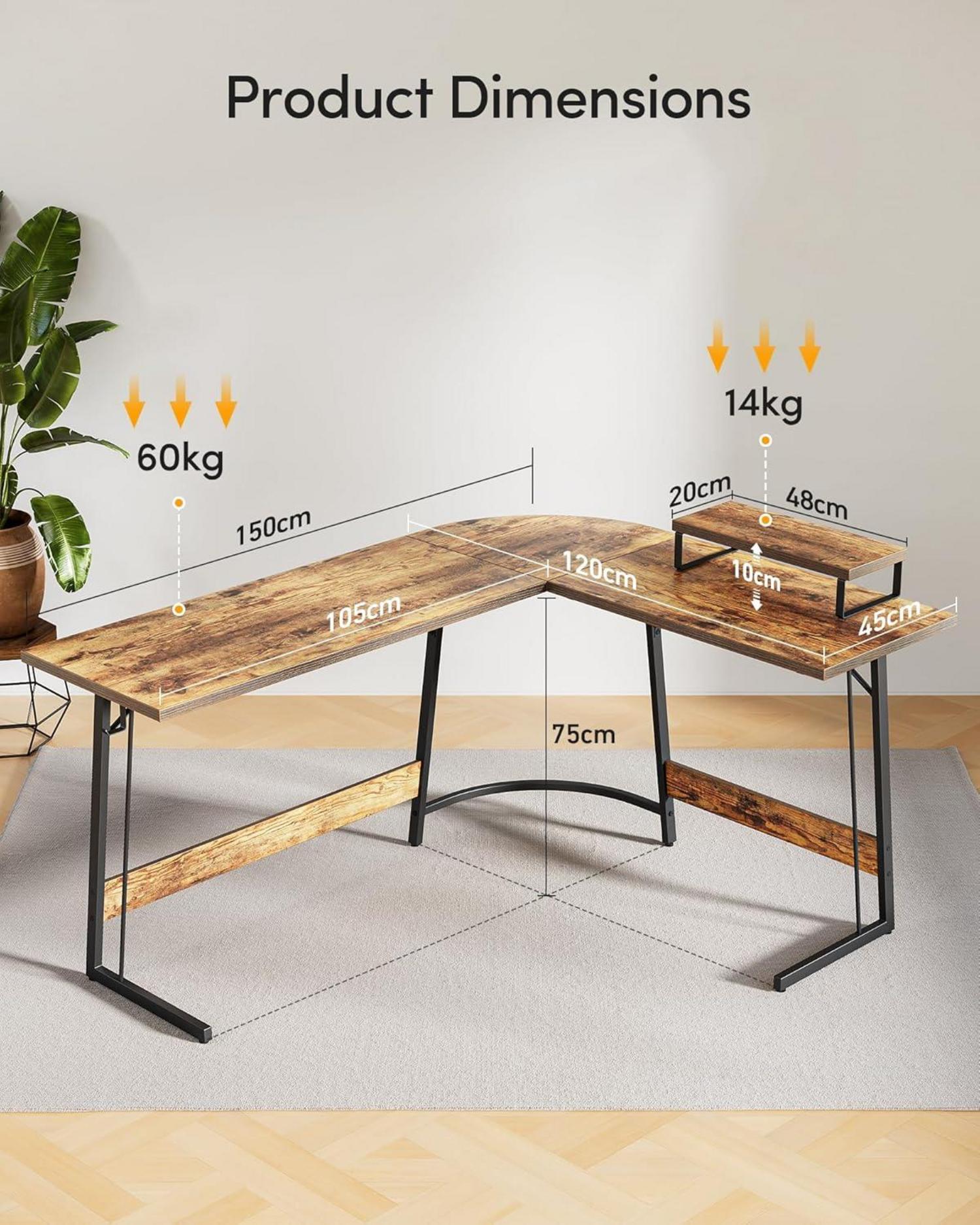Gaming Tisch Eckschreibtisch L Form 150x120cm Monitorständer