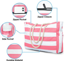 Wasserdichte Strandtasche Damen Groß Rosa Streifen Tote Bag