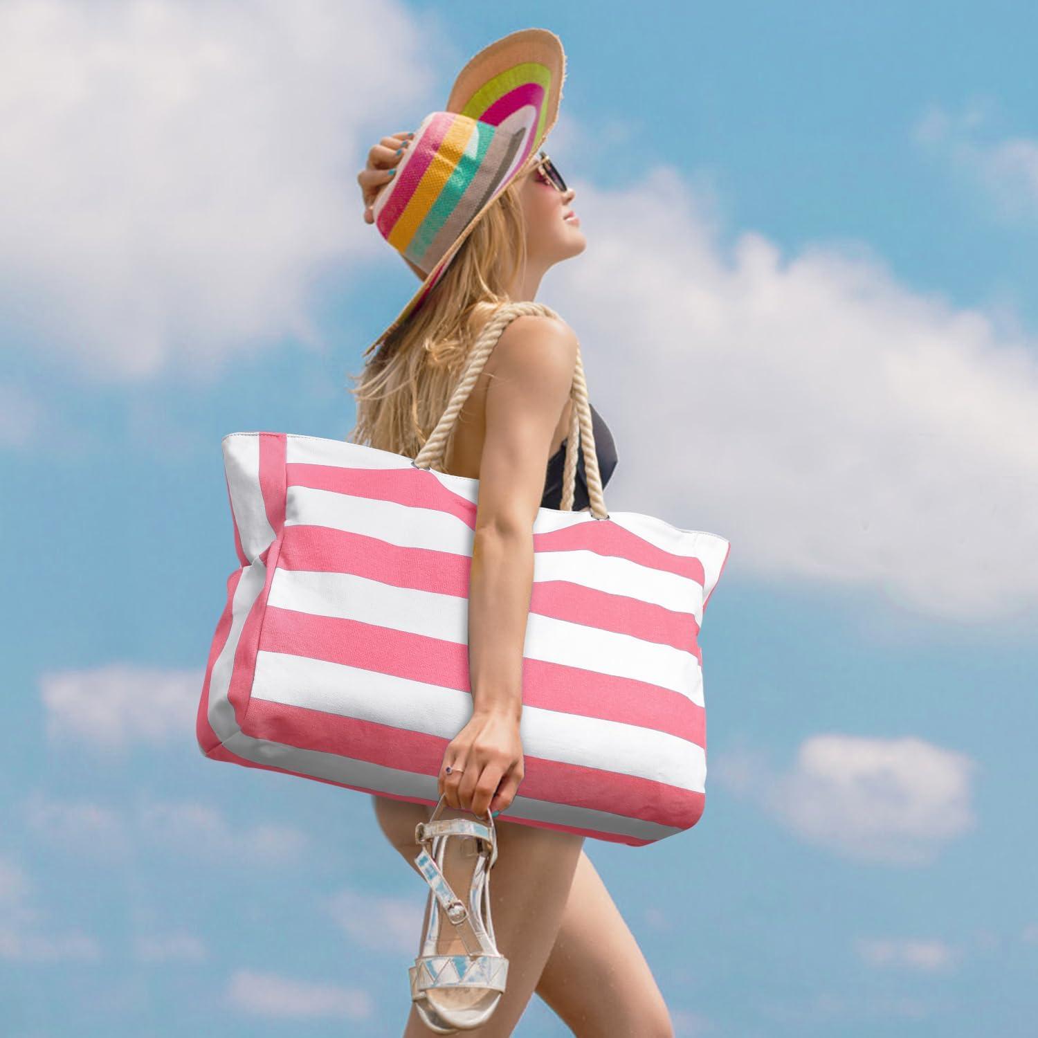 Streifen Strandtasche Damen Groß Wasserdicht mit Reißverschluss