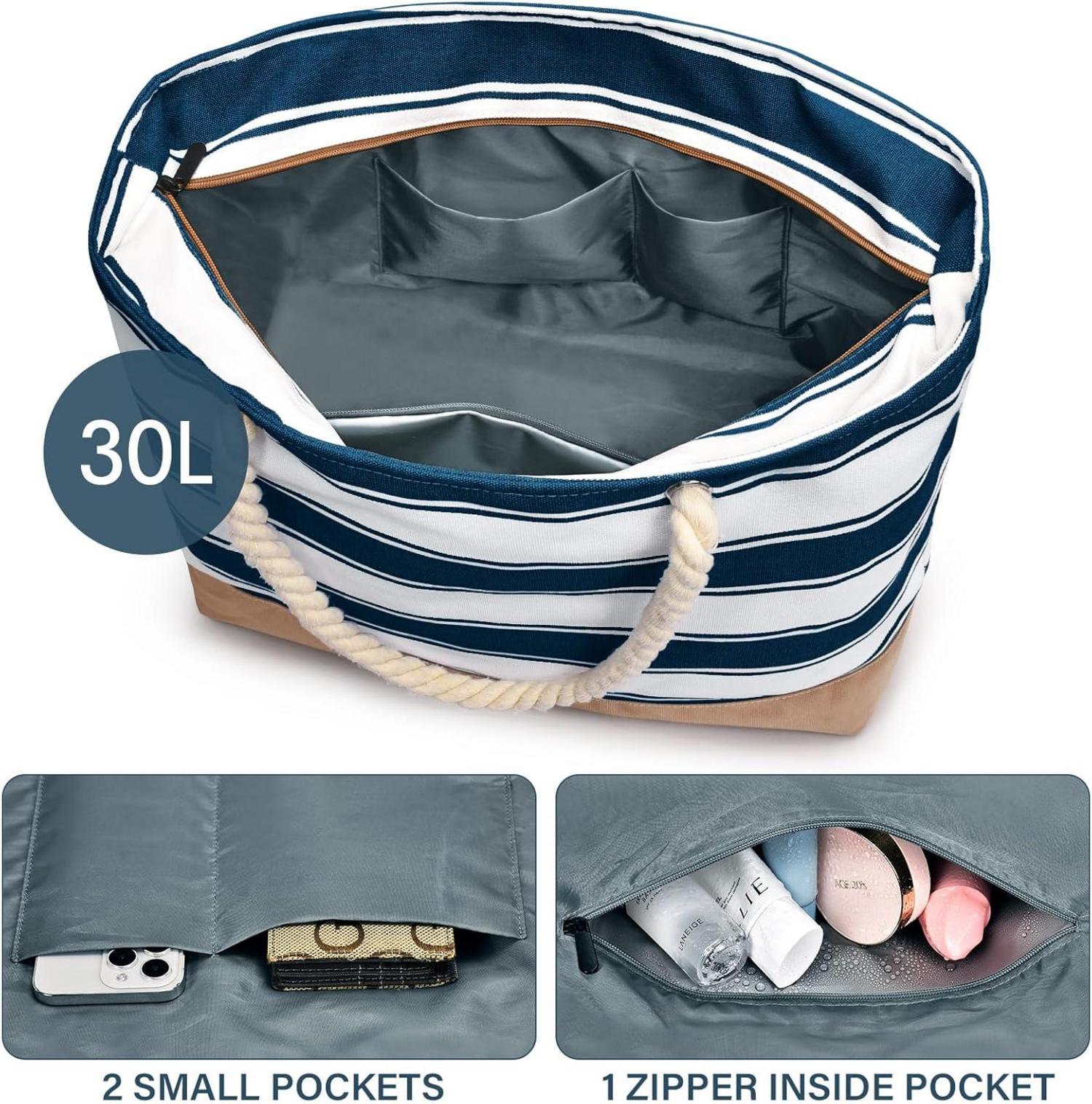 Wasserdichte Strandtasche mit Reißverschluss und Streifenmuster