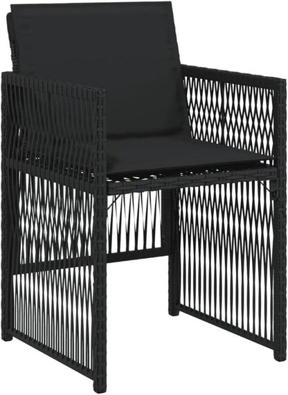 Garten Essgruppe 7-tlg. Schwarz Poly Rattan, Glasplatte, 6 Stühle